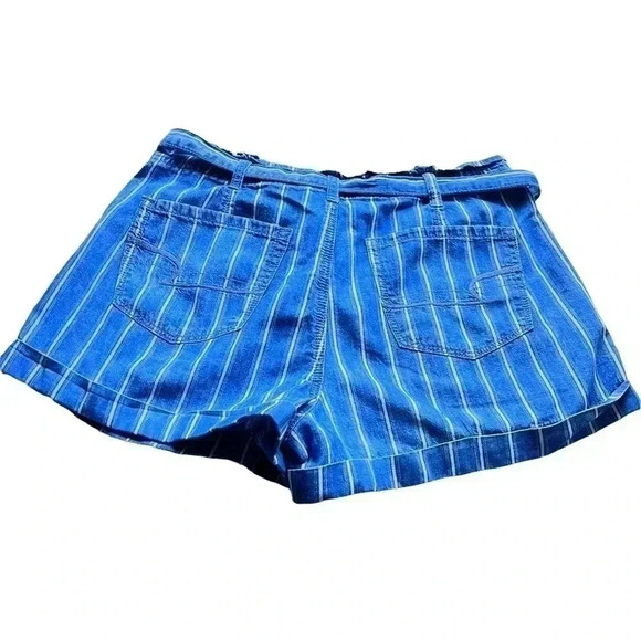 WOMENS AMERICAN EAGLE•DENIM STRIPED TIE FRONT HIGH RISE PAPER BAG SHORTS•SIZE 8• - Picture 2 of 6